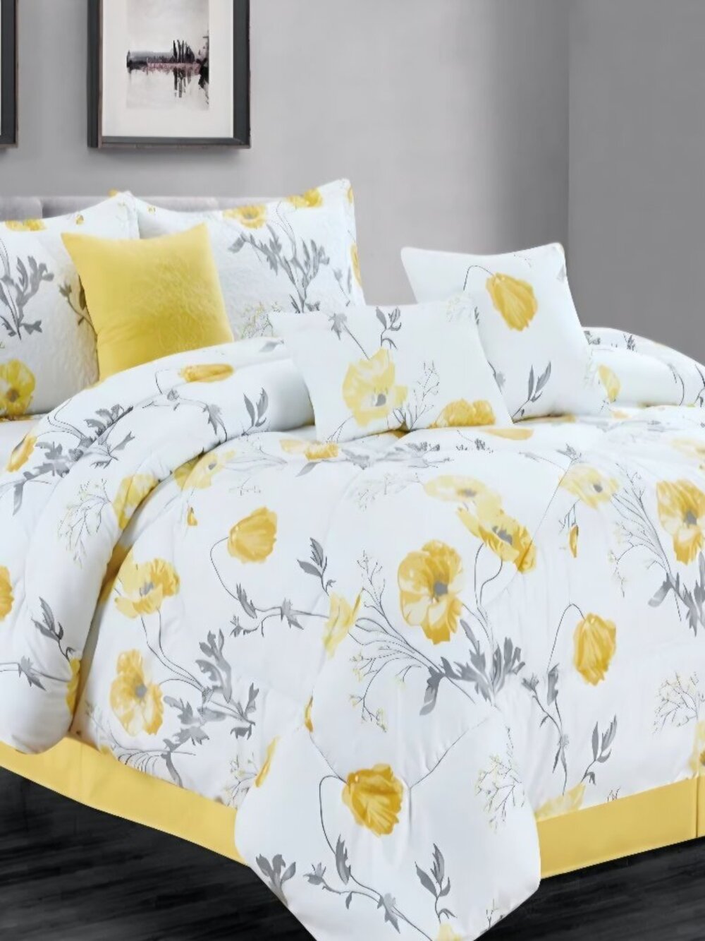 Premius Grace 7 Piece Queen Size Florence Comforter Set, Yellow